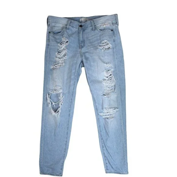 Abercrombie & Fitch Light Wash Distressed Jeans Size 8 W29 Ripped Straight Leg - Picture 2 of 10